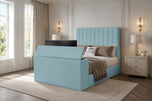 Sky Plush Velvet - Claridge Vertical Channel Storage TV Bed Set with End Lift – 48" Floor Standing Headboard