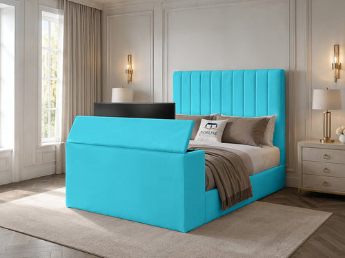 Claridge Vertical Channel Storage TV Bed Set with End Lift – 48" Floor Standing Headboard
