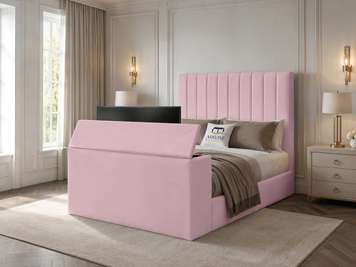 Claridge Vertical Channel Storage TV Bed Set with End Lift – 48" Floor Standing Headboard