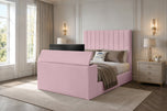 Pink Plush Velvet - Claridge Vertical Channel Storage TV Bed Set with End Lift – 48" Floor Standing Headboard