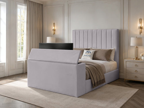 Claridge Vertical Channel Storage TV Bed Set with End Lift – 48" Floor Standing Headboard