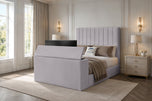 Silver Plush Velvet - Claridge Vertical Channel Storage TV Bed Set with End Lift – 48" Floor Standing Headboard