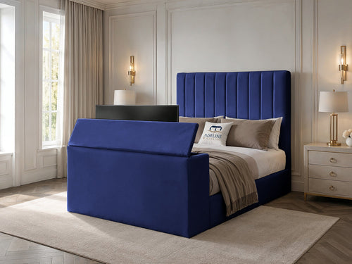 Claridge Vertical Channel Storage TV Bed Set with End Lift – 48" Floor Standing Headboard