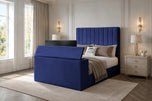 Royal Blue Plush Velvet - Claridge Vertical Channel Storage TV Bed Set with End Lift – 48" Floor Standing Headboard