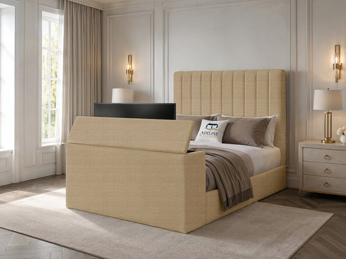 Claridge Vertical Channel Storage TV Bed Set with End Lift – 48" Floor Standing Headboard