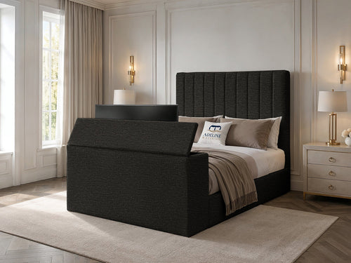Claridge Vertical Channel Storage TV Bed Set with End Lift – 54" Floor Standing Headboard
