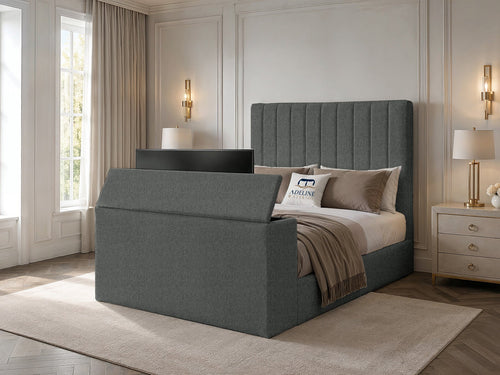Claridge Vertical Channel Storage TV Bed Set with End Lift – 54" Floor Standing Headboard