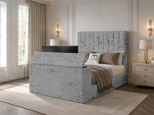Claridge Vertical Channel Storage TV Bed Set with End Lift – 54" Floor Standing Headboard