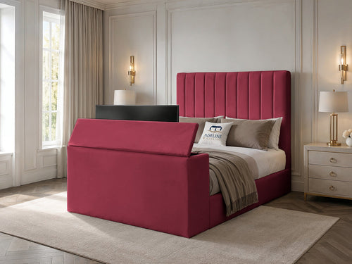 Claridge Vertical Channel Storage TV Bed Set with End Lift – 54" Floor Standing Headboard