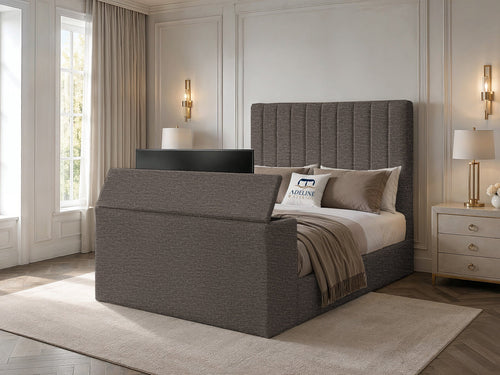 Claridge Vertical Channel Storage TV Bed Set with End Lift – 54" Floor Standing Headboard