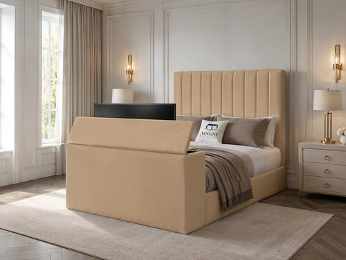 Claridge Vertical Channel Storage TV Bed Set with End Lift – 60" Floor Standing Headboard