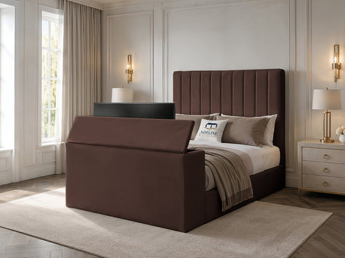 Claridge Vertical Channel Storage TV Bed Set with End Lift – 60" Floor Standing Headboard