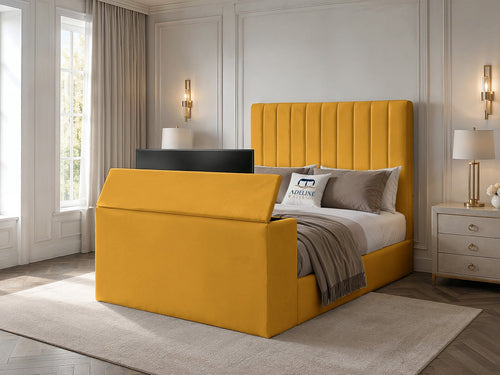 Claridge Vertical Channel Storage TV Bed Set with End Lift – 60" Floor Standing Headboard