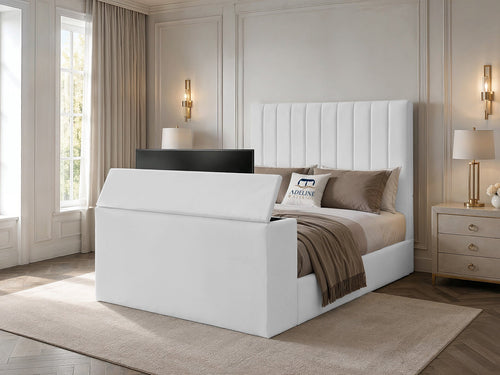 Claridge Vertical Channel Storage TV Bed Set with End Lift – 60" Floor Standing Headboard