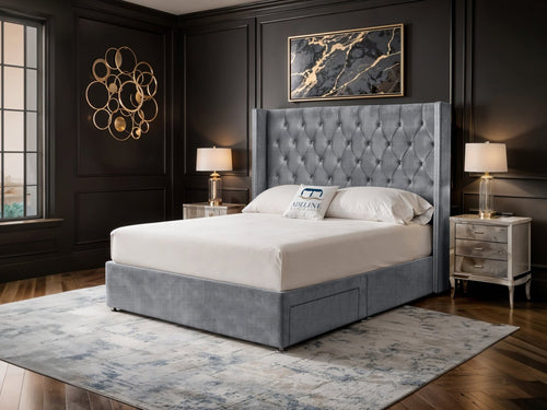 Duchess Button-Tufted Wingback Divan Bed Set with Storage Drawers, Floor Standing Headboard & Footboard
