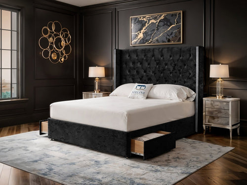 Duchess Button-Tufted Wingback Divan Bed Set with Storage Drawers, Floor Standing Headboard & Footboard