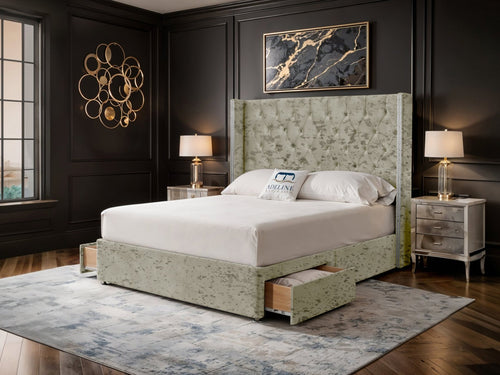 Duchess Button-Tufted Wingback Divan Bed Set with Storage Drawers, Floor Standing Headboard & Footboard