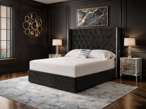 Duchess Button-Tufted Wingback Divan Bed Set with Storage Drawers, Floor Standing Headboard & Footboard