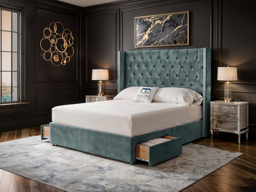 Duchess Button-Tufted Wingback Divan Bed Set with Storage Drawers, Floor Standing Headboard & Footboard