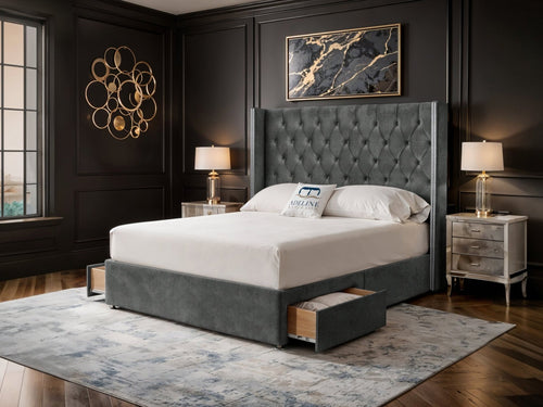 Duchess Button-Tufted Wingback Divan Bed Set with Storage Drawers, Floor Standing Headboard & Footboard