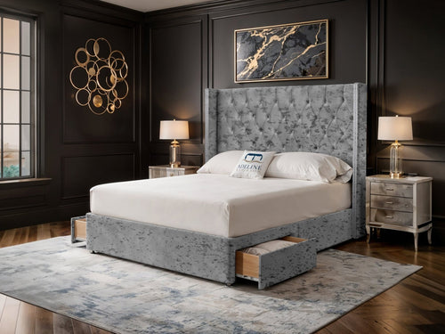 Duchess Button-Tufted Wingback Divan Bed Set with Storage Drawers, Floor Standing Headboard & Footboard