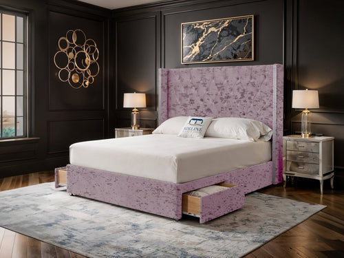 Duchess Button-Tufted Wingback Divan Bed Set with Storage Drawers, Floor Standing Headboard & Footboard