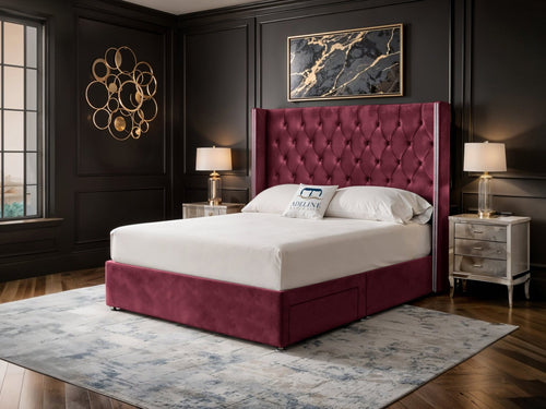 Duchess Button-Tufted Wingback Divan Bed Set with Storage Drawers, Floor Standing Headboard & Footboard