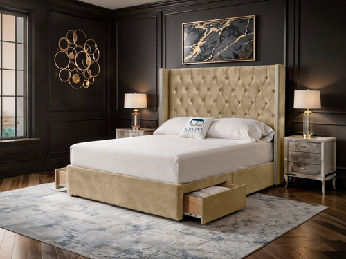 Duchess Button-Tufted Wingback Divan Bed Set with Storage Drawers, Floor Standing Headboard & Footboard