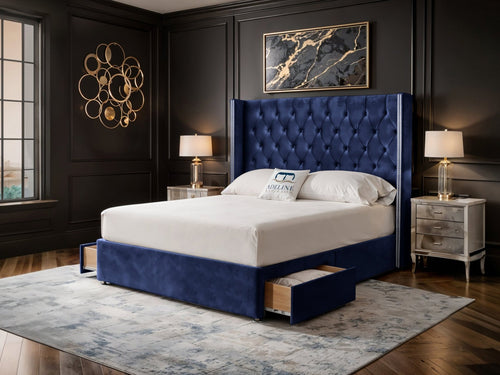 Duchess Button-Tufted Wingback Divan Bed Set with Storage Drawers, Floor Standing Headboard & Footboard