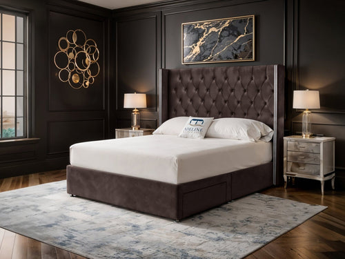 Duchess Button-Tufted Wingback Divan Bed Set with Storage Drawers, Floor Standing Headboard & Footboard