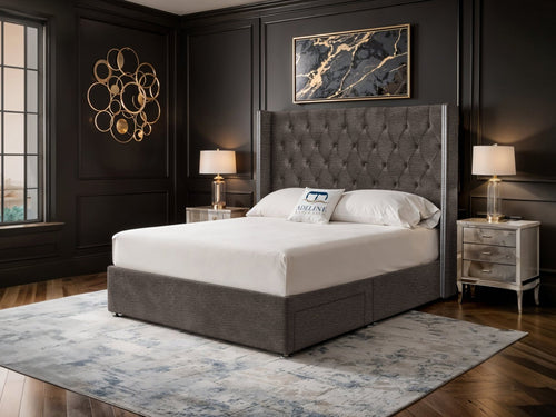 Duchess Button-Tufted Wingback Divan Bed Set with Storage Drawers, Floor Standing Headboard & Footboard