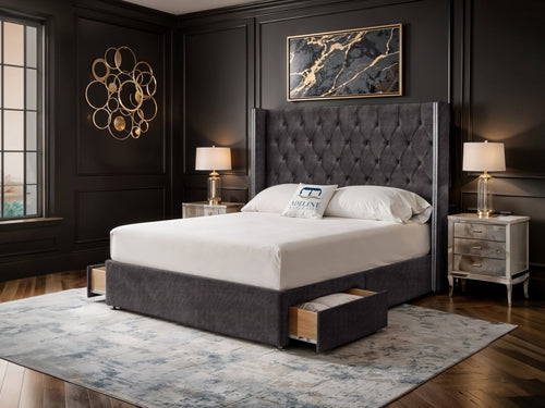Duchess Button-Tufted Wingback Divan Bed Set with Storage Drawers, Floor Standing Headboard & Footboard