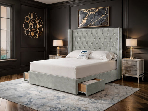 Duchess Button-Tufted Wingback Divan Bed Set with Storage Drawers, Floor Standing Headboard & Footboard