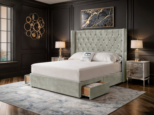 Duchess Button-Tufted Wingback Divan Bed Set with Storage Drawers, Floor Standing Headboard & Footboard