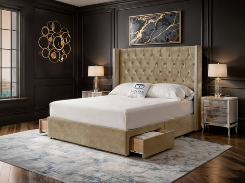 Duchess Button-Tufted Wingback Divan Bed Set with Storage Drawers, Floor Standing Headboard & Footboard