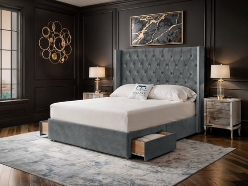 Duchess Button-Tufted Wingback Divan Bed Set with Storage Drawers, Floor Standing Headboard & Footboard