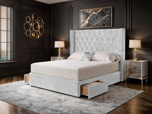 Duchess Button-Tufted Wingback Divan Bed Set with Storage Drawers, Floor Standing Headboard & Footboard