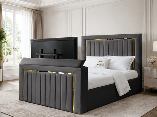 Gatsby Gold Frame Vertical Channel TV Bed – 48" Headboard