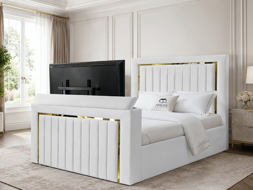 Gatsby Gold Frame Vertical Channel TV Bed – 54" Headboard