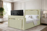 Almond Gatsby Gold Frame Vertical Channel Storage TV Bed 54"
