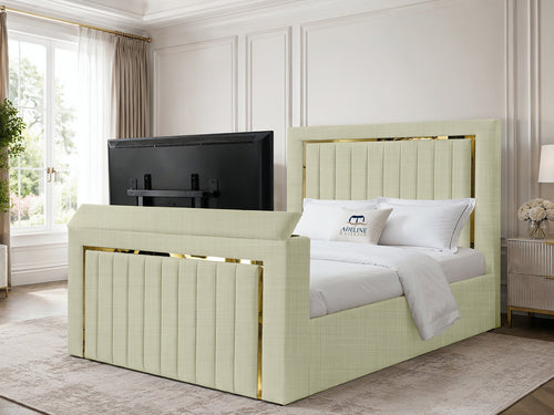 Gatsby Gold Frame Vertical Channel Storage TV Bed Set with End Lift – 60" Floor Standing Headboard