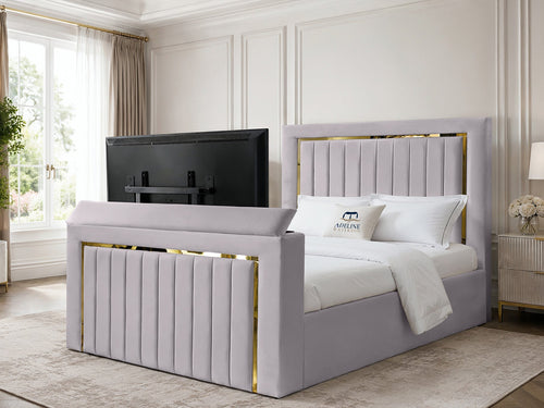 Gatsby Gold Frame Vertical Channel TV Bed – 60" Headboard