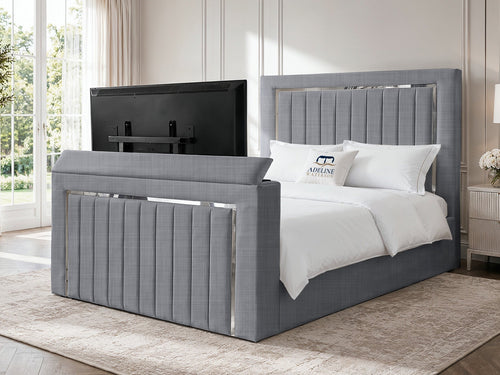 Gatsby Silver Frame Vertical Channel Storage TV Bed Set with End Lift – 48" Floor Standing Headboard