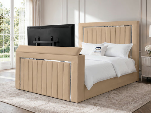 Gatsby Silver Frame Vertical Channel Storage TV Bed Set with End Lift – 48" Floor Standing Headboard