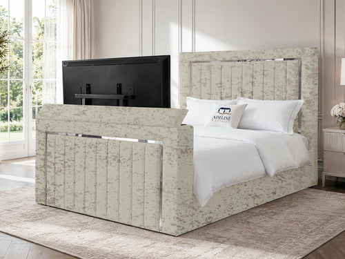 Gatsby Silver Frame Vertical Channel Storage TV Bed Set with End Lift – 48" Floor Standing Headboard