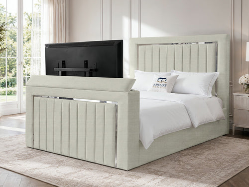 Gatsby Silver Frame Vertical Channel Storage TV Bed Set with End Lift – 48" Floor Standing Headboard