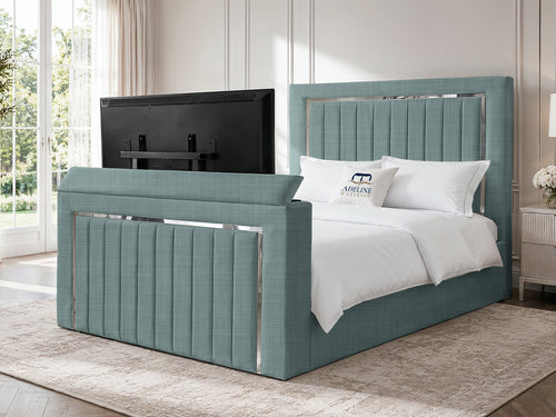 Gatsby Silver Frame Vertical Channel Storage TV Bed Set with End Lift – 48" Floor Standing Headboard