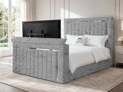 Gatsby Silver Frame Vertical Channel Storage TV Bed Set with End Lift – 48" Floor Standing Headboard