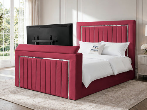 Gatsby Silver Frame Vertical Channel Storage TV Bed Set with End Lift – 48" Floor Standing Headboard