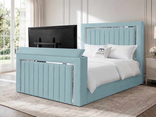 Gatsby Silver Frame Vertical Channel Storage TV Bed Set with End Lift – 48" Floor Standing Headboard